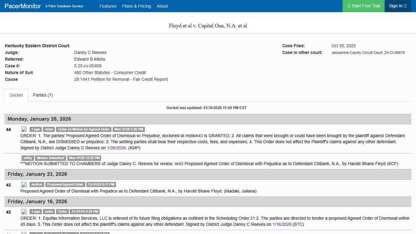 Floyd et al v. Capital One, N.A. et al (5:25-cv-00409), Kentucky Eastern District Court