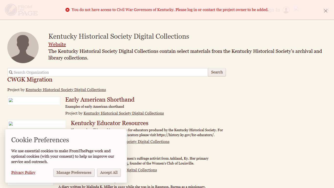 Kentucky Historical Society Digital Collections FromThePage