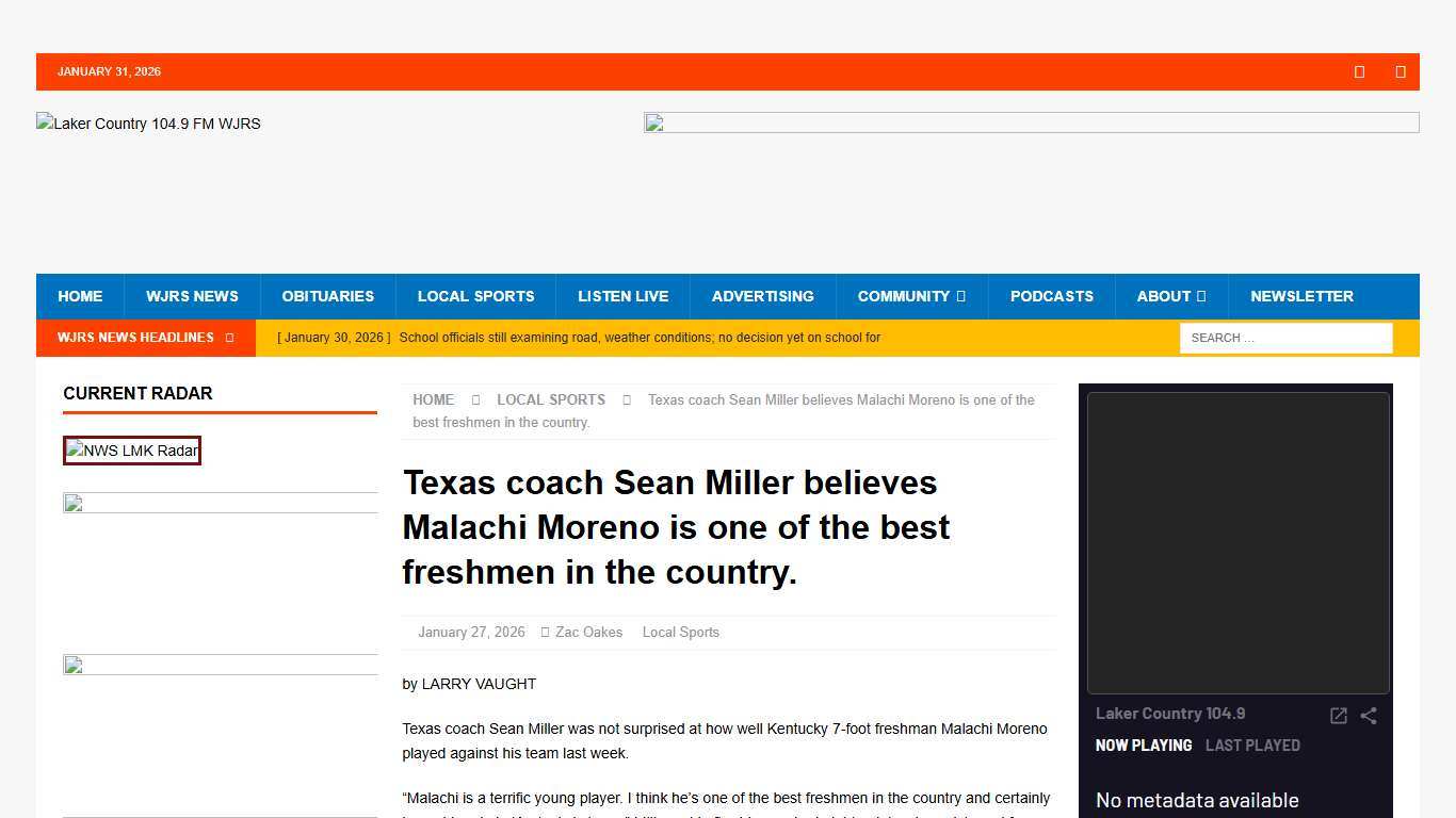 Texas coach Sean Miller believes Malachi Moreno is one of the best freshmen in the country. Laker Country 104.9 FM WJRS